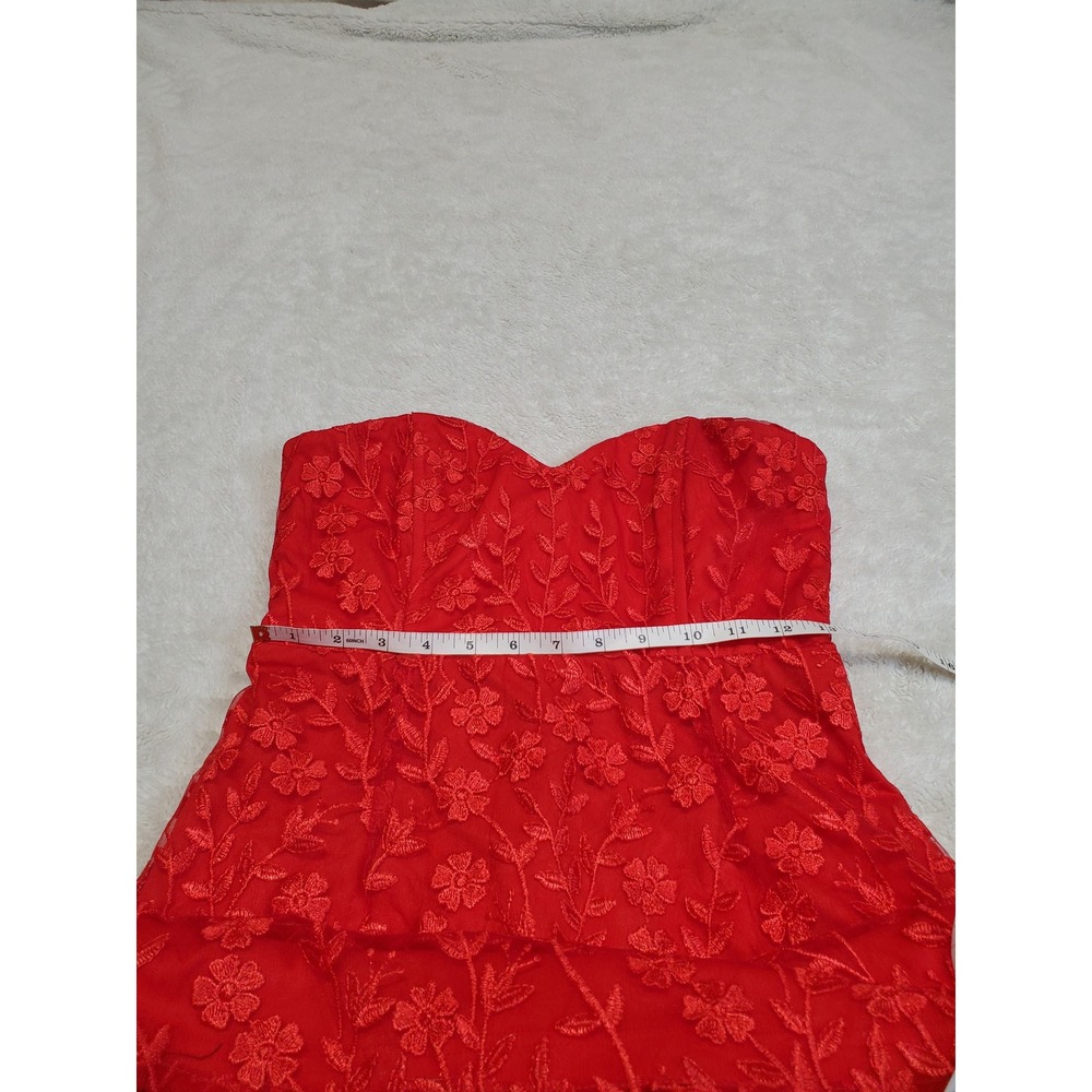 Lulus Red Floral Lace Strapless Bustier Sweetheart Mini Dress Medium Party HOCO - Picture 9 of 12